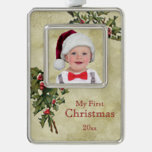 Aangepast  Holly Eerste Kerstmis Verzilverd Omlijst Ornament