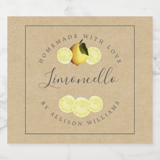 Aangepast Homemade Limoncello Kraft Paper Likeurfles Etiket (Enkel label)
