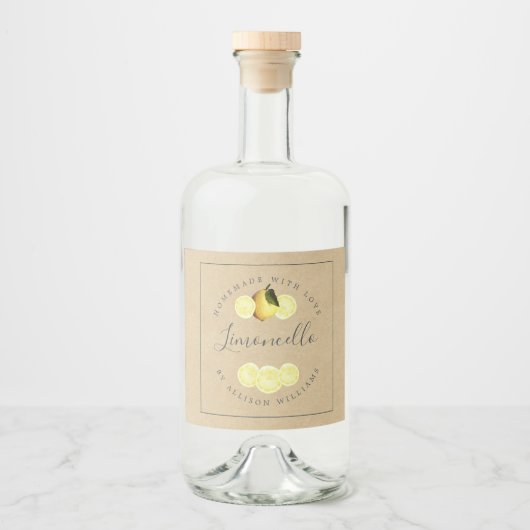 Aangepast Homemade Limoncello Kraft Paper Likeurfles Etiket (Voorkant)