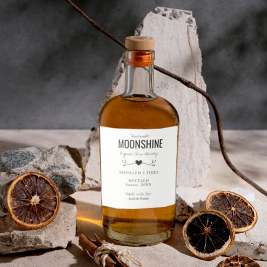 aangepast homemade moonshine bruiloft likeurfles etiket