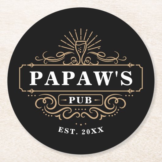 Aangepast homepage van Papaw's Pub Ronde Kartonnen Onderzetter (Voorkant)