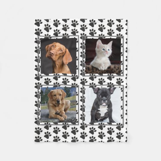 Aangepast Hondenliefhebber Pet Photo Collage Paws Fleece Deken (Voorkant)