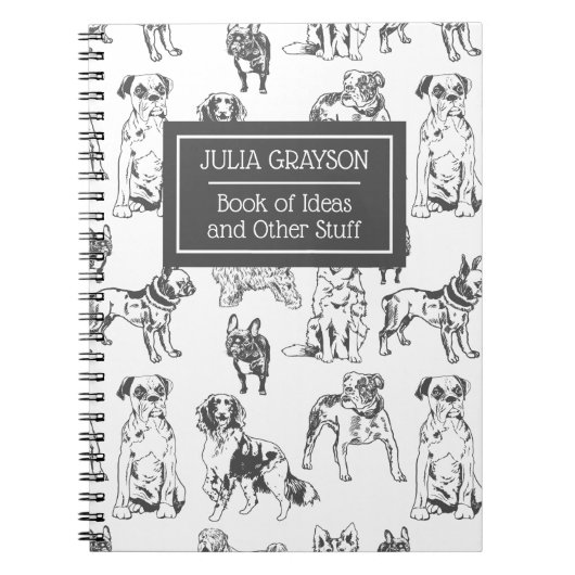 Aangepast Hondenliefhebber van Dog Sketch Pattern Notitieboek (Voorkant)