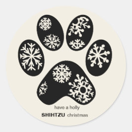 Aangepast HONDENRAS Kerst Paw Snowflake Ronde Sticker