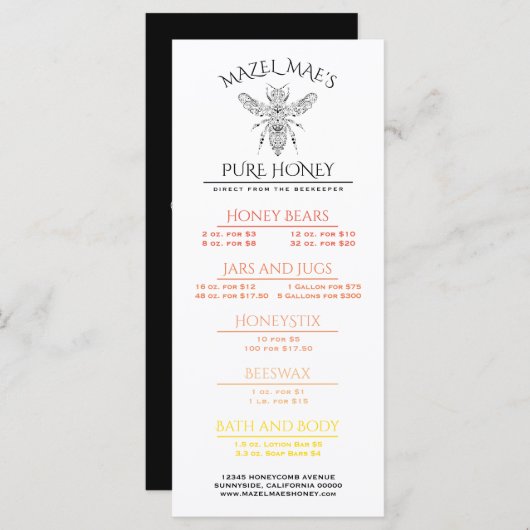 Aangepast honinghondenmenu menu (Voorkant / Achterkant)