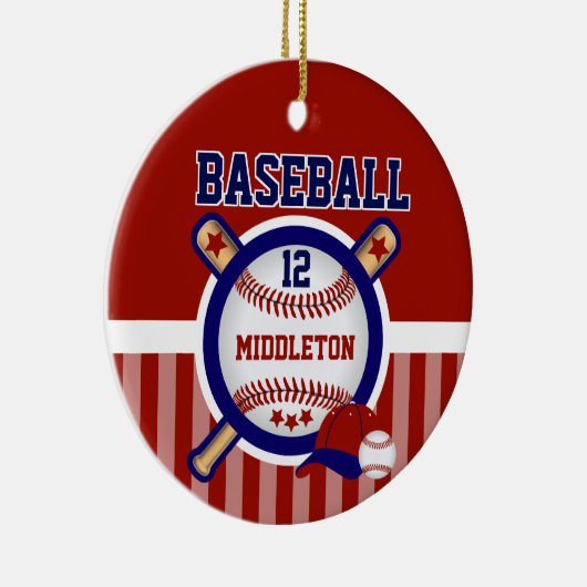 Aangepast ⚾ honkbal | Donkerblauw en rood Keramisch Ornament (Rechts)