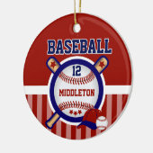 Aangepast ⚾ honkbal | Donkerblauw en rood Keramisch Ornament (Links)