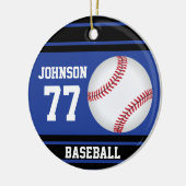 Aangepast honkbal | Donkerblauw en zwart Keramisch Ornament (Links)