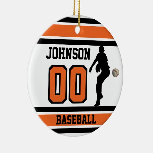 Aangepast ⚾ honkbal | Oranje, wit en zwart Keramisch Ornament (Rechts)