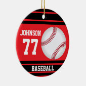 Aangepast honkbal | Rood en zwart Keramisch Ornament (Rechts)