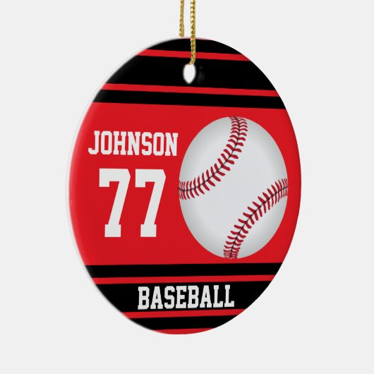 Aangepast honkbal | Rood en zwart Keramisch Ornament (Rechts)
