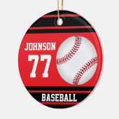 Aangepast honkbal | Rood en zwart Keramisch Ornament (Links)