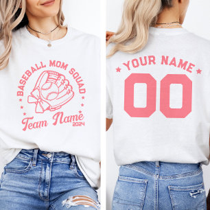 Aangepast honkbalmoedergroep met teamnaam en -numm t-shirt