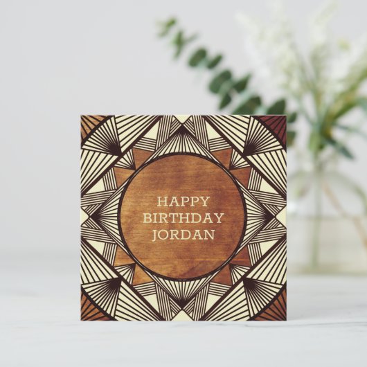 Aangepast hout Modern Masculine Birthday Kaart (Staand voorkant)