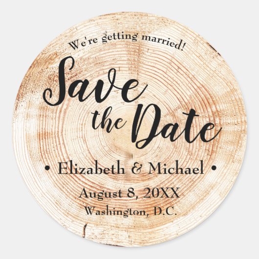 Aangepast hout snijd schijfritje rond de datum ops ronde sticker (Voorkant)