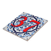 Aangepast huis nummer Blauw  Floral Siciliaans Tegeltje (Zijkant)