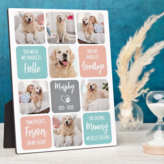Aangepast huisdierhond memorial chic pastelkleuren fotoplaat