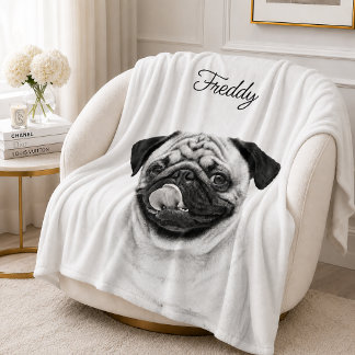 Aangepast huisdierportret | Upload foto + tekst Z& Fleece Deken