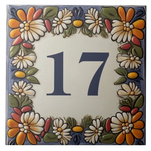 Aangepast huisnummer Bord teken  Bloemen Tegeltje (Voorkant)