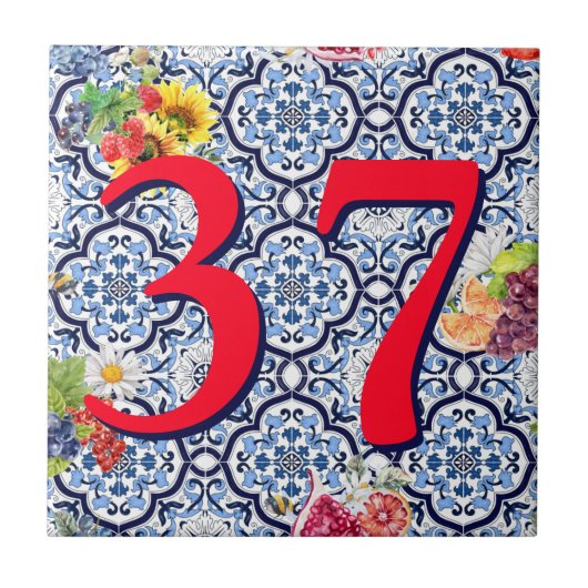 Aangepast huisnummer Floral Siciliaans fruit Tegeltje (Voorkant)