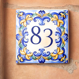 Aangepast huisnummer in blauwe mediterrane stijl tegeltje