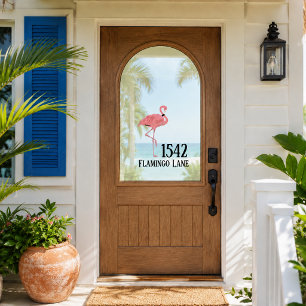 Aangepast huisnummer straatnaam Roze Flamingo Raamsticker