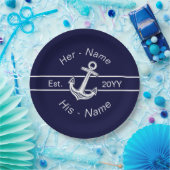 Aangepast huwelijk Nautical Anchor Navy Blue Papieren Bordje (Feest)