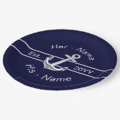 Aangepast huwelijk Nautical Anchor Navy Blue Papieren Bordje (Gekanteld)