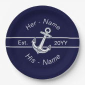 Aangepast huwelijk Nautical Anchor Navy Blue Papieren Bordje (Voorkant)