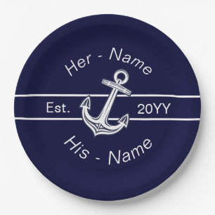 Aangepast huwelijk Nautical Anchor Navy Blue Papieren Bordje