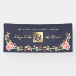 Aangepast huwelijk voor Navy Blue Waterverf Spandoek