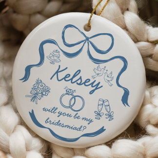 Aangepast huwelijksaanzoekcadeau voor bruidsmeisje keramisch ornament