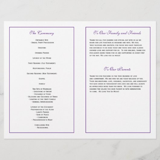 Aangepast huwelijksprogramma - Paars (Achterkant)