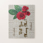 Aangepast huwelijksvoorstel, kant en rode rozen legpuzzel (Verticaal)
