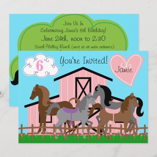 Aangepast I Love Horses Birthday 5x7 Uitnodiging (Voorkant / Achterkant)