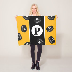 Aangepast Ice Hockey Puck Name Initiaal Monogram Fleece Deken
