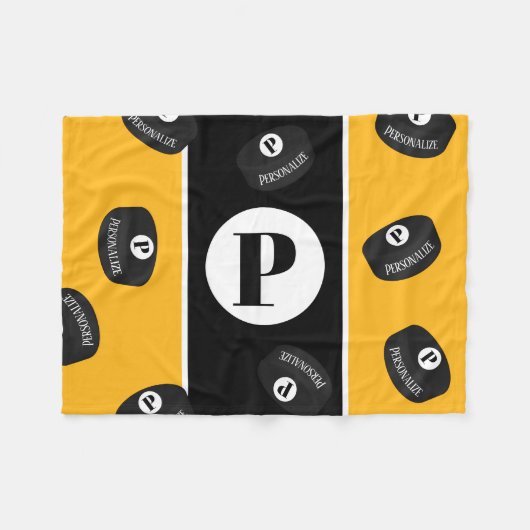 Aangepast Ice Hockey Puck Name Initiaal Monogram Fleece Deken (Voorkant (Horizontaal))