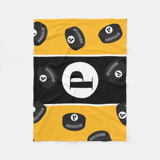 Aangepast Ice Hockey Puck Name Initiaal Monogram Fleece Deken (Voorkant)