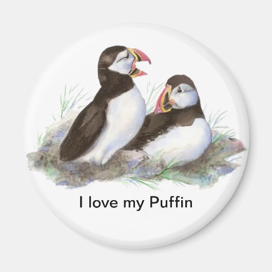 Aangepast "Ik hou van mijn Puffin", Waterverf-Puff Magneet (Voorkant)