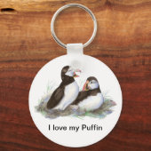 Aangepast "Ik hou van mijn Puffin", Waterverf-Puff Sleutelhanger (Voorkant)