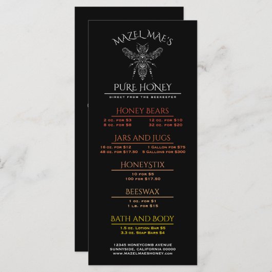 Aangepast Imkerhoningmenu Menu (Voorkant / Achterkant)