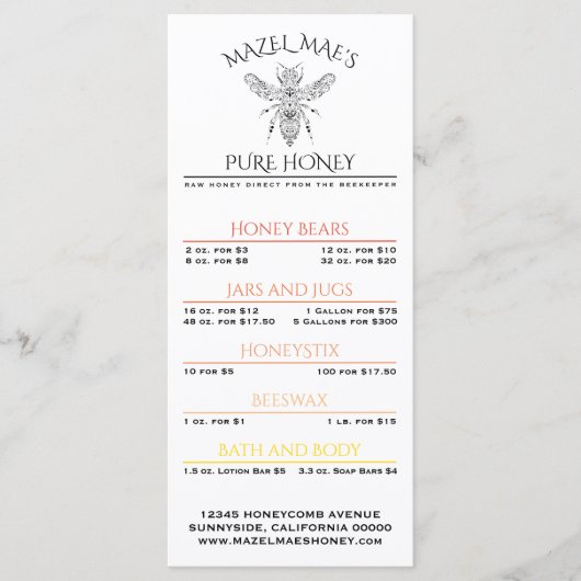 Aangepast Imkerhoningmenu Menu (Voorkant)