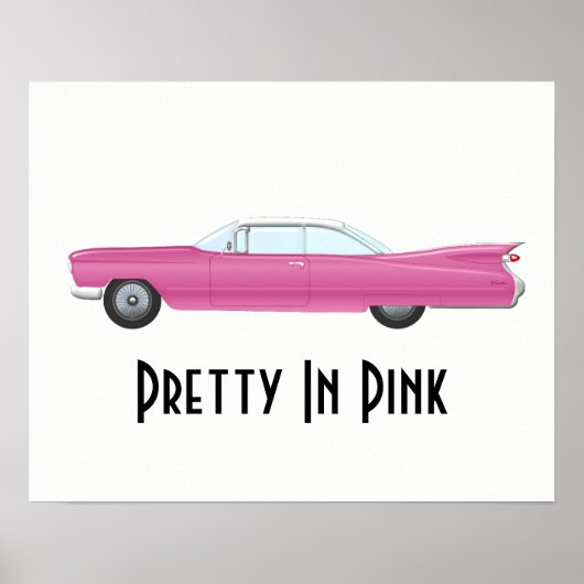 Aangepast  in roze Retro  roze auto Poster (Voorkant)
