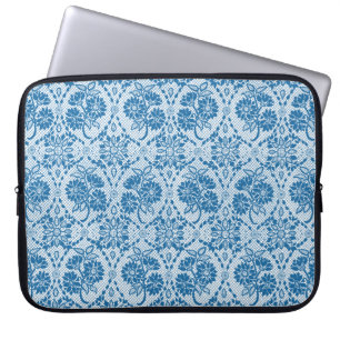 Aangepast indigoblauw bloemenpatroon laptop sleeve
