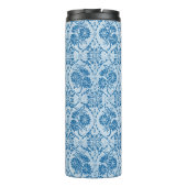 Aangepast indigoblauw bloemenpatroon thermosbeker (Achterkant)