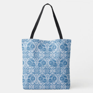 Aangepast indigoblauw bloemenpatroon tote bag