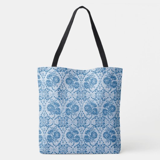 Aangepast indigoblauw bloemenpatroon tote bag (Achterkant)