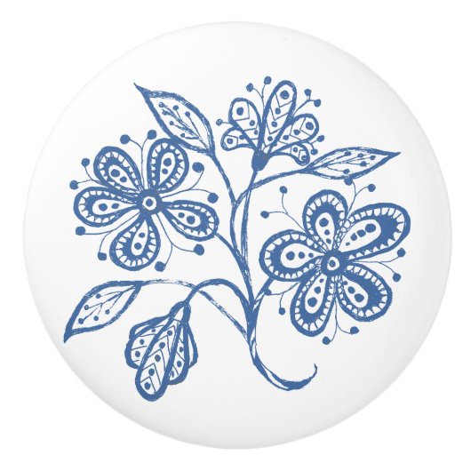 Aangepast indigoblauw op witte flessenbak keramische knop (Voorkant)