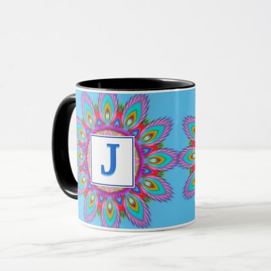 Aangepast initiaal 2 tone koffie mok Mandala patro (Voorkant links)