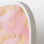 Aangepast Initiaal Barbie Roze Goud Bloemen Celest Pickleball Paddle (Links Detail)